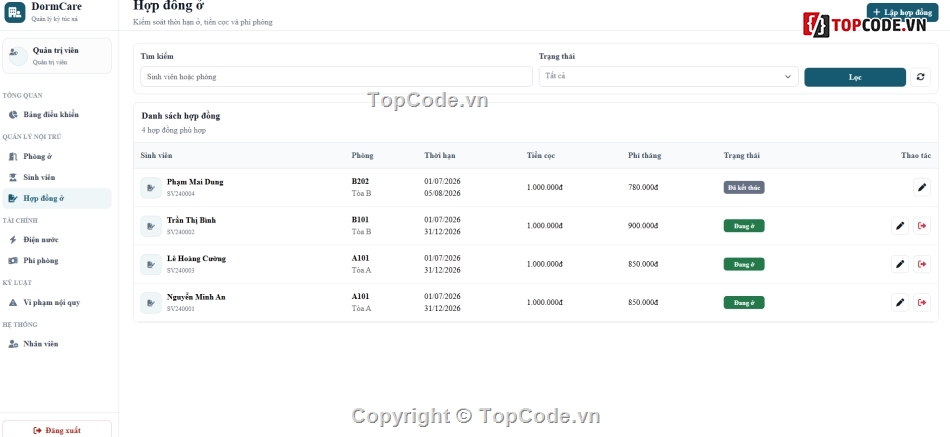 Website quản lý,quản lý,quản lý ký túc xá